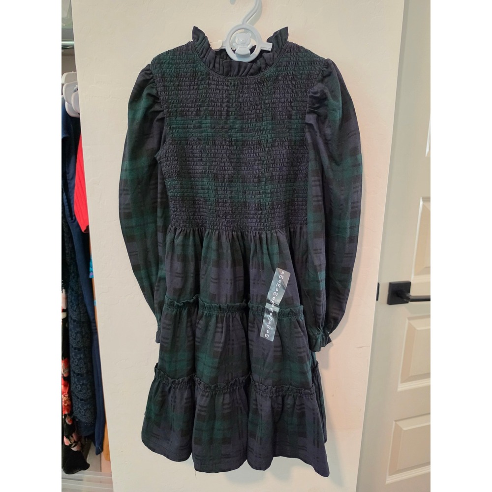 Polo Ralph Lauren Girls Plaid Dress Green Blue Like New Smocked Tiered Small 7